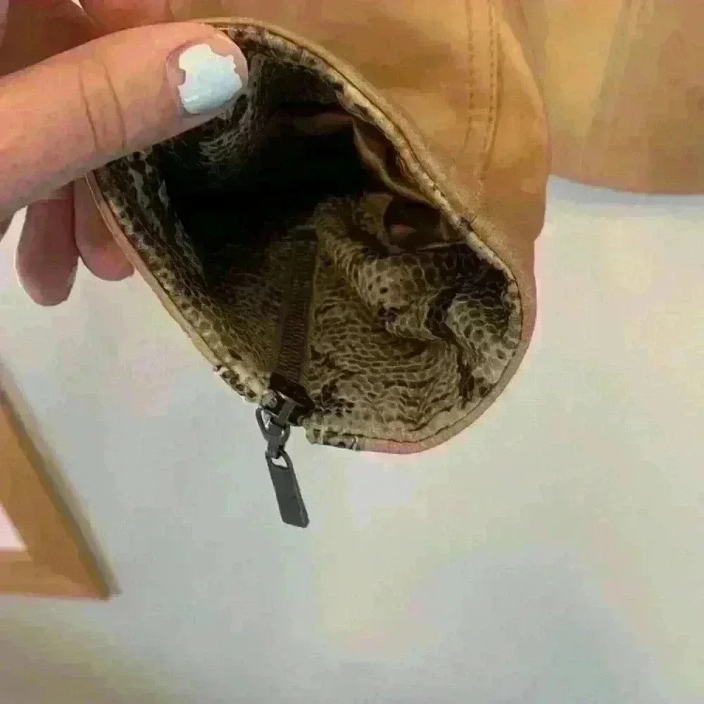 Etcetera tan leather snakeskin jacket sz 2 preppy moto 90s fall winter *flaw - Picture 6 of 13